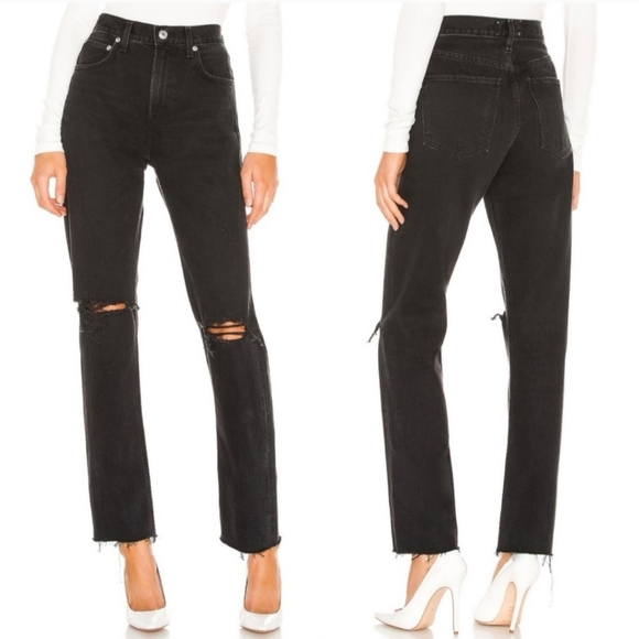 Agolde Denim - Agolde Cherie Jean Distortion Distressed Black Wash High Rise Straight Leg 26